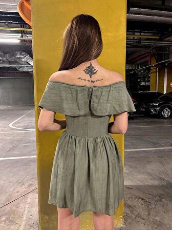 KAYIK YAKA MİNİ YAZLIK ELBİSE