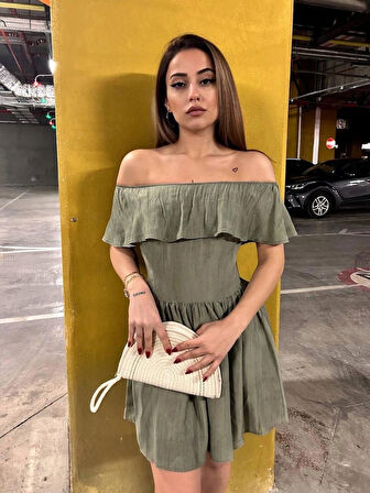 KAYIK YAKA MİNİ YAZLIK ELBİSE