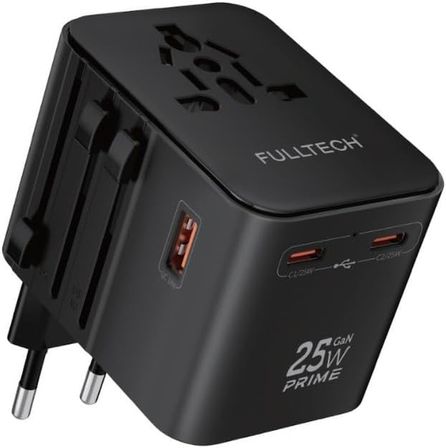 Universal Seyahat Adaptörü, 25W GaN Hızlı Şarj, 2x USB-C + 1x USB-A, Universal Travel Adapter, Priz Dönüştürücü, 200+ Ülke Uyumlu, Çoklu Cihaz Şarj, Kompakt Tasarım