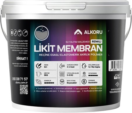 5 KG Likit Membran Renkli Reçine Esaslı Sıvı Su Yalıtım Malzemesi (Gri)