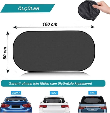 Araba Oto Arka Cam İçin Vantuzlu Güneşlik Perde Araç Perdesi Araç Arka Cam Vantuzlu Perde (100x50cm)