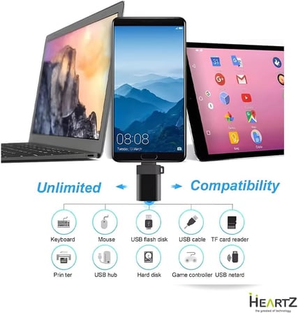 HEARTZ FLASH BELLEK OTG USB TYPE C OKUYUCU ÇİPLİ BELLEK OKUYUCU VE DÖNÜŞTÜRÜCÜ (TYPE C - otg flash bellek okuyucu HA-06)