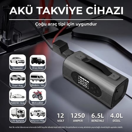 S8 6'sı 1 Arada Akü Takviye ve Hava Kompresörü 150 PSI – Araç Jump Starter, Vakum Özellikli, Powerbank, LED Fener, Otomatik Basınç Ayarlı, Taşınabilir Çok Amaçlı Araç Seti