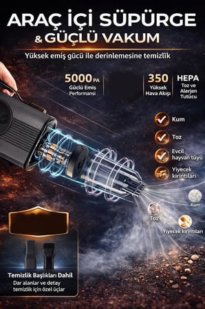 S8 6'sı 1 Arada Akü Takviye ve Hava Kompresörü 150 PSI – Araç Jump Starter, Vakum Özellikli, Powerbank, LED Fener, Otomatik Basınç Ayarlı, Taşınabilir Çok Amaçlı Araç Seti