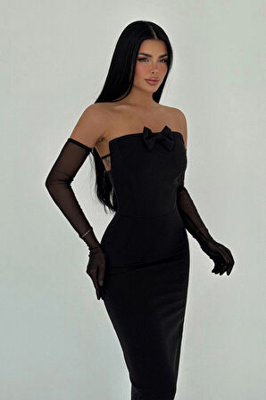 Siyah Enola Eldivenli Elbise ATE-2573