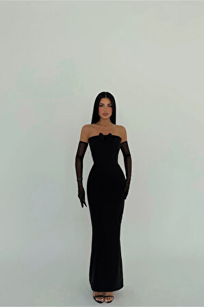 Siyah Enola Eldivenli Elbise ATE-2573