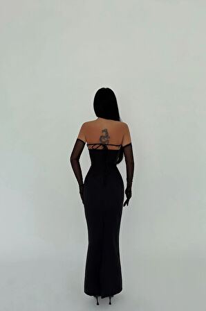 Siyah Enola Eldivenli Elbise ATE-2573