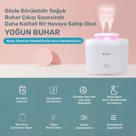 iHome14 RGB Renkli 3300ml Aromaterapi Difüzör Ultrasonik Hava Nemlendirici Buhar Makinesi