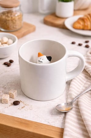 Sürpriz Kedi Figürlü Seramik Kahve Kupası – Gizli Tasarım Mug Bardak