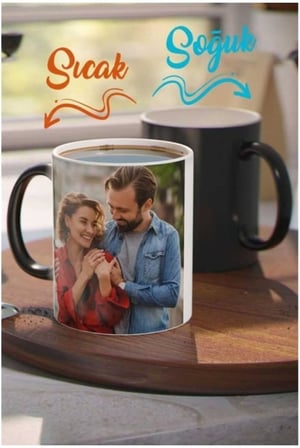 Miracix Kişiye Özel Resimli, Fotoğraf Baskılı Sihirli Kupa Bardak Hediyelik Siyah Tek Ebat