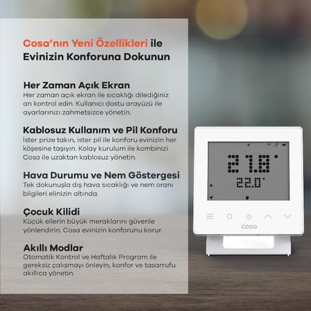 Akıllı Oda Termostatı Kablosuz Kombi Kontrolü v5 (Beyaz)