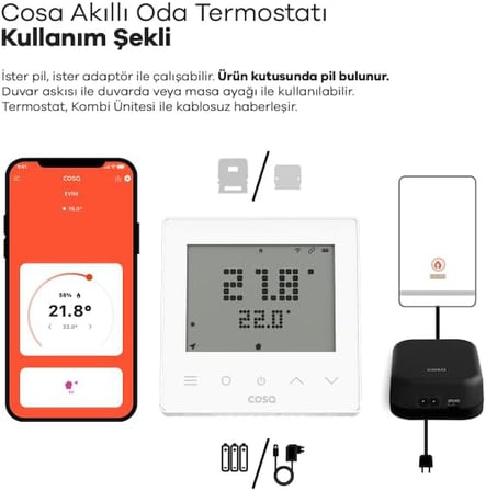 Akıllı Oda Termostatı Kablosuz Kombi Kontrolü v5 (Beyaz)
