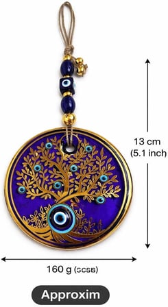 Cam Nazar Boncuklu Duvar Süsü – Hayat Ağacı Desenli – El Yapımı Mavi Cam Evil Eye – Ev &amp; Ofis Dekorasyonu – Koruyucu Şans Simgesi