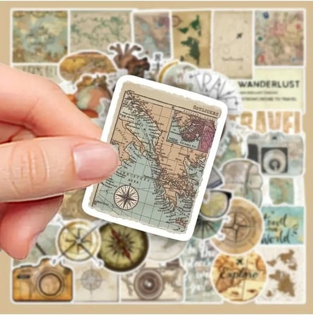 50'Li Vintage Travel Map Stickers Set, Seyahat Sticker Seti Laptop Notebook Tablet Sticker Seti