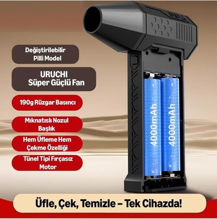 130000 Rpm Kablosuz Elektrikli Hava Üfleyici &amp; Vakum | 3 Kademeli, 8000 Mah, Şarjlı Turbo Toz Üfleyici – Aparatlı