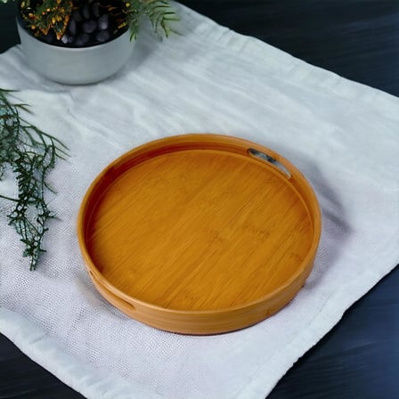 Deconox Yuvarlak Bambu Tepsi 35cm, Daire Sunum