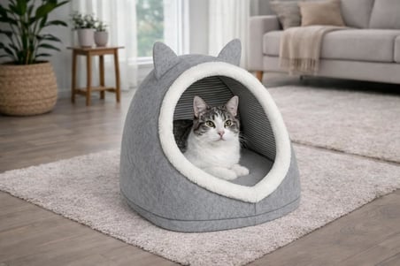Gobypet Alas Gri Keçe Kedi ve Köpek Evi Yatağı – Kapalı Tasarım, Sıcak ve Yumuşak Pet Yuvası, Kaymaz Paspas Set