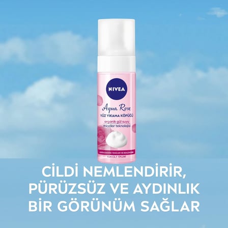 NIVEA Aqua Rose Organik Gül Suyu İçeren Yüz Yıkama Köpüğü 150ml, Nemlendirici, Yüz Temizleyici, Micellar