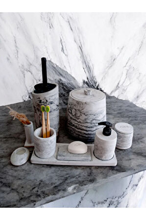 Antrasit Beton Banyo Seti Tuvalet Wc Sıvı Sabunluk Diş Fırçalığı Aksesuar Takım