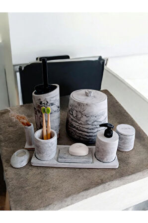 Antrasit Beton Banyo Seti Tuvalet Wc Sıvı Sabunluk Diş Fırçalığı Aksesuar Takım