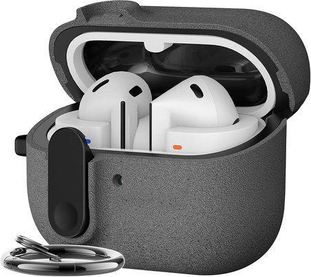 Samsung Galaxy Buds 3 Pro, Buds 3 ve Buds 3 FE ile Uyumlu Mandallı Kapak Kilit Sistemli Kumlanmış Mat Dokulu Darbelere Dayanıklı Hibrit Kılıf (Gri, Galaxy Buds 3 Pro/3/3 FE)