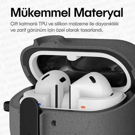 Samsung Galaxy Buds 3 Pro, Buds 3 ve Buds 3 FE ile Uyumlu Mandallı Kapak Kilit Sistemli Kumlanmış Mat Dokulu Darbelere Dayanıklı Hibrit Kılıf (Gri, Galaxy Buds 3 Pro/3/3 FE)