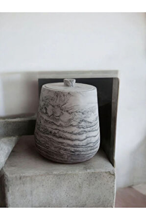 2 Parça Beton Çöp Kovası Banyo Mutfak Tuvalet Wc 18 Cm 4 Litre Kapaklı Kutu