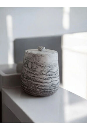 2 Parça Beton Çöp Kovası Banyo Mutfak Tuvalet Wc 18 Cm 4 Litre Kapaklı Kutu