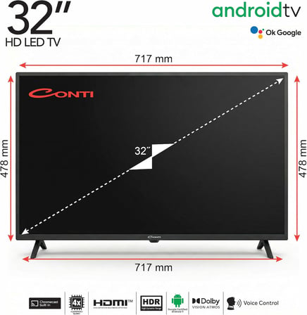 32” HD Ready Android TV (CT32AN300H), HDR, Dolby Vision &amp; Atmos, Chromecast Built-in, Wi-Fi, Bluetooth 5.1, Dahili Uydu Alıcı, 2x HDMI, 2x USB, Voice Control
