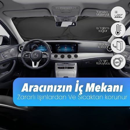 Jouis Araba Ön Cam Güneşlik Kolay Katlanabilir ve Yer Kaplamaz (150cm x 70cm) - UV Koruma ve Isı Azaltma Otomobil Güneşlikleri - Dayanıklı ve Hafif Ön Cam Gölgelik - Standart Boyutlara Uygun