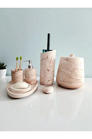 Mermer Desen Bej Beton Banyo Seti,Tuvalet WC,Çöp Kovası,Katı,Sıvı Sabunluk,Tepsi,Dekorasyon,Aksesu