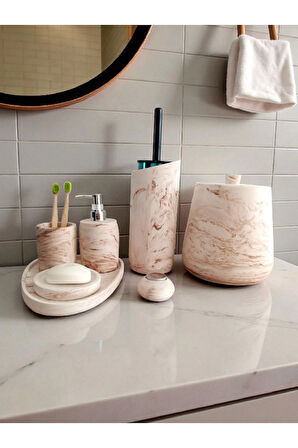 Mermer Desen Bej Beton Banyo Seti,Tuvalet WC,Çöp Kovası,Katı,Sıvı Sabunluk,Tepsi,Dekorasyon,Aksesu