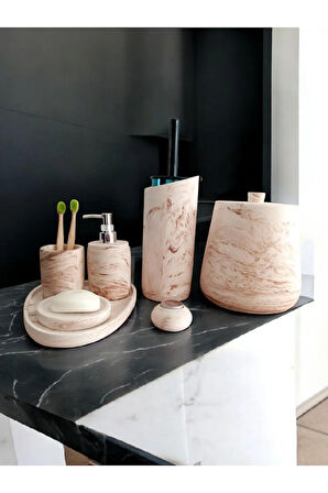 Mermer Desen Bej Beton Banyo Seti,Tuvalet WC,Çöp Kovası,Katı,Sıvı Sabunluk,Tepsi,Dekorasyon,Aksesu