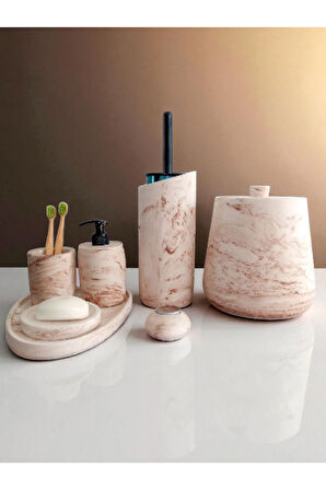 Mermer Desen Bej Beton Banyo Seti,Tuvalet WC,Çöp Kovası,Katı,Sıvı Sabunluk,Tepsi,Dekorasyon,Aksesu