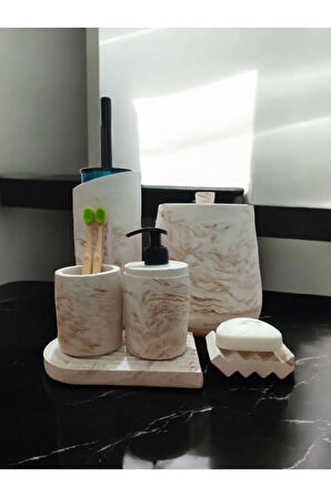 Mermer Serisi Beton Banyo Seti,Çöp Kovasi,Tuvalet Fırçası Takimı,Tepsi,Sıvı ve Katı Sabunluk,