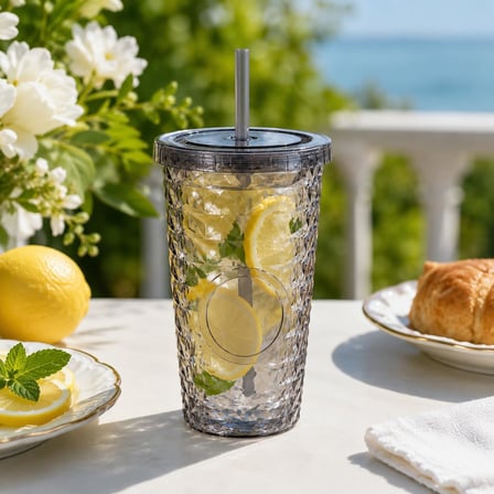 Pipetli Mika Bardak 500 ml, Kapaklı ve Pipetli İçecek Bardağı, Soğuk Kahve Meşrubat Smoothie ve Günlük Kullanım İçin Pratik Plastik Bardak (Siyah)