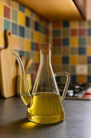Cam Yağdanlık 500 ml – Isıya Dayanıklı Borosilikat Zeytinyağı ve Sirkelik 1 Adet