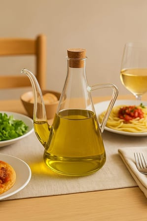 Cam Yağdanlık 500 ml – Isıya Dayanıklı Borosilikat Zeytinyağı ve Sirkelik 1 Adet