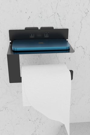 Metal Siyah Ultra Güçlü Yapışkanlı Telefon Tutacaklı Tuvalet WC Kağıtlık MT92S