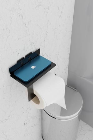 Metal Siyah Ultra Güçlü Yapışkanlı Telefon Tutacaklı Tuvalet WC Kağıtlık MT92S