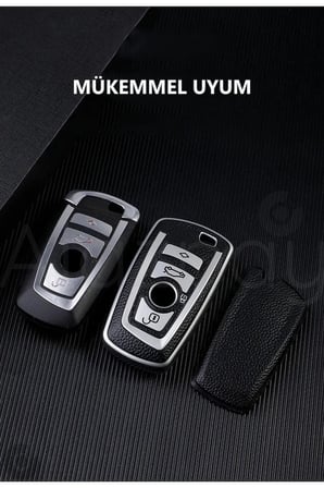 BMW 1 3 5 7 Serisi F30 F25 F20 F18 F16 F15 F10 & X1 X3 X4 X5 Deri Görünüm TPU Anahtar Kılıfı (Yeşil)