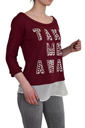 Kadın Boncuk İşli Kayık Yaka Sweat BRG-37415