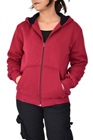 Kadın Bordo Kapüşonlu Sweat KLM001 BGL-ST02290