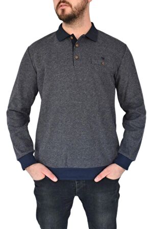 Erkek Büyük Beden Polo Yaka Cepli Sweatshirt 2265-BT BGL-ST02320