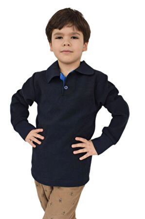 Erkek Çocuk Lacivert Polo Yaka Sweatshirt BGL-ST02435