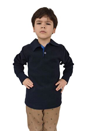 Erkek Çocuk Lacivert Polo Yaka Sweatshirt BGL-ST02435