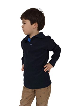 Erkek Çocuk Lacivert Polo Yaka Sweatshirt BGL-ST02435