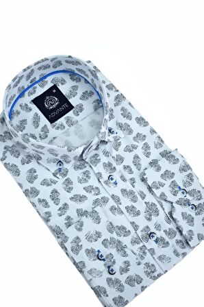 Erkek Silim Fitt Yaprak Baskılı Uzun Kol Gömlek BGL-ST02980