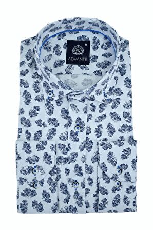 Erkek Silim Fitt Yaprak Baskılı Uzun Kol Gömlek BGL-ST02980