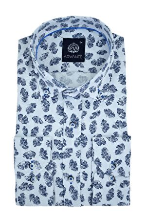 Erkek Silim Fitt Yaprak Baskılı Uzun Kol Gömlek BGL-ST02980